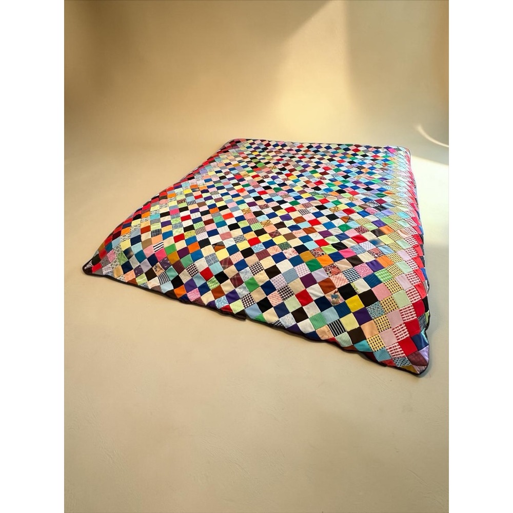 Vintage Unfinished Patchwork Quilt Top 82x80 Multi Color Hand Stitched Square